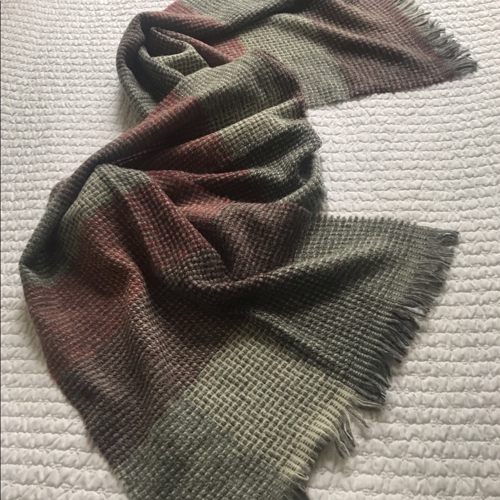 J. Crew Wool Blend Gray Red Scarf
